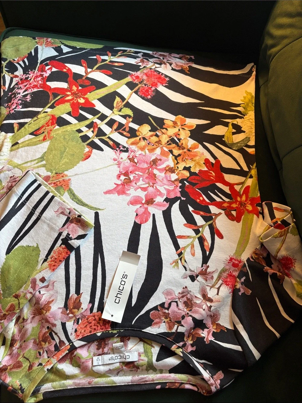 Chico's Multicolor Floral & Zebra Print Tee - Picture 1 of 6